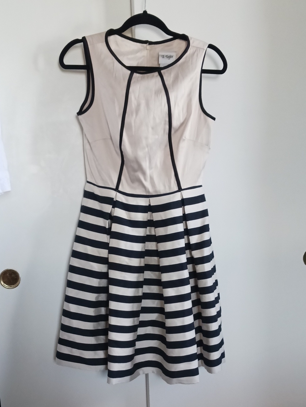 Sleeveless Cream and Black Striped Fit-and-Flare Mini Dress